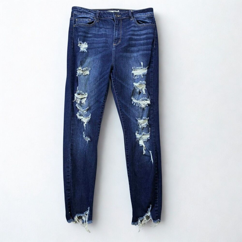 Cello Jeans Women 13 Skinny Distressed Raw Hem Stretch High Rise Blue Frayed Hem